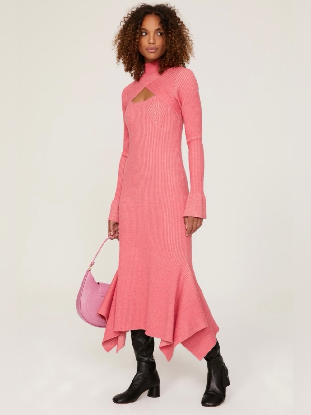 3.1 Phillip Lim~Coral Pink Ribbed Cross Front Midi Dress~Size Medium~$850~